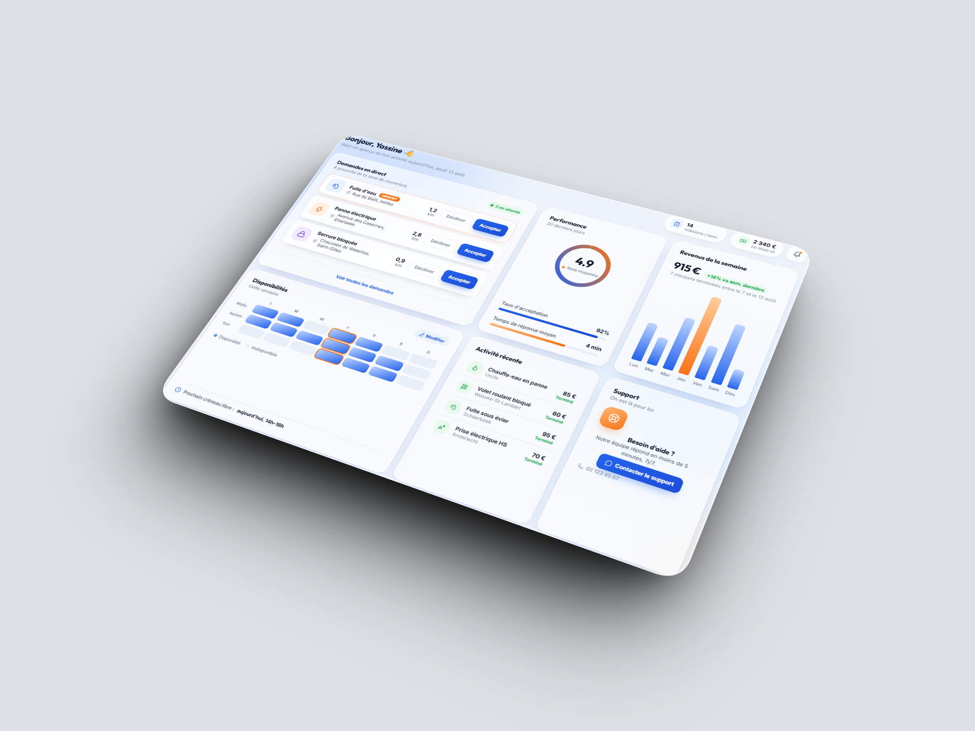 Tableau de bord artisan UrgentConnect